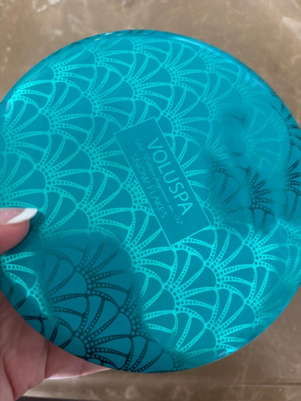 Voluspa Teal Blue Decorative Tin Lid with Art Deco Motif candle - Picture 3 of 4